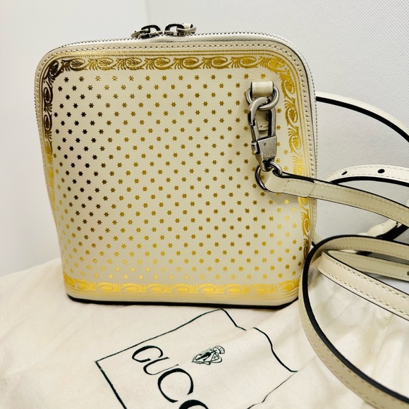 EUC GUCCI x Sega White/Gold Leather GUCCY Mini Crossbody Bag - Picture 9 of 17